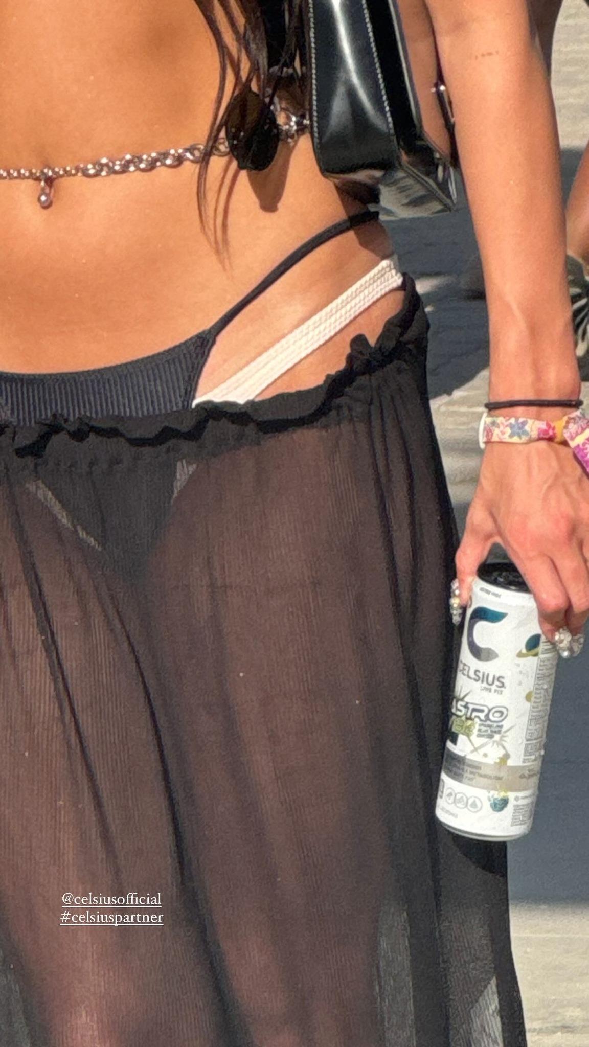 Charli D’Amelio See-Through Sheer Black Maxi Skirt Coachella Video
