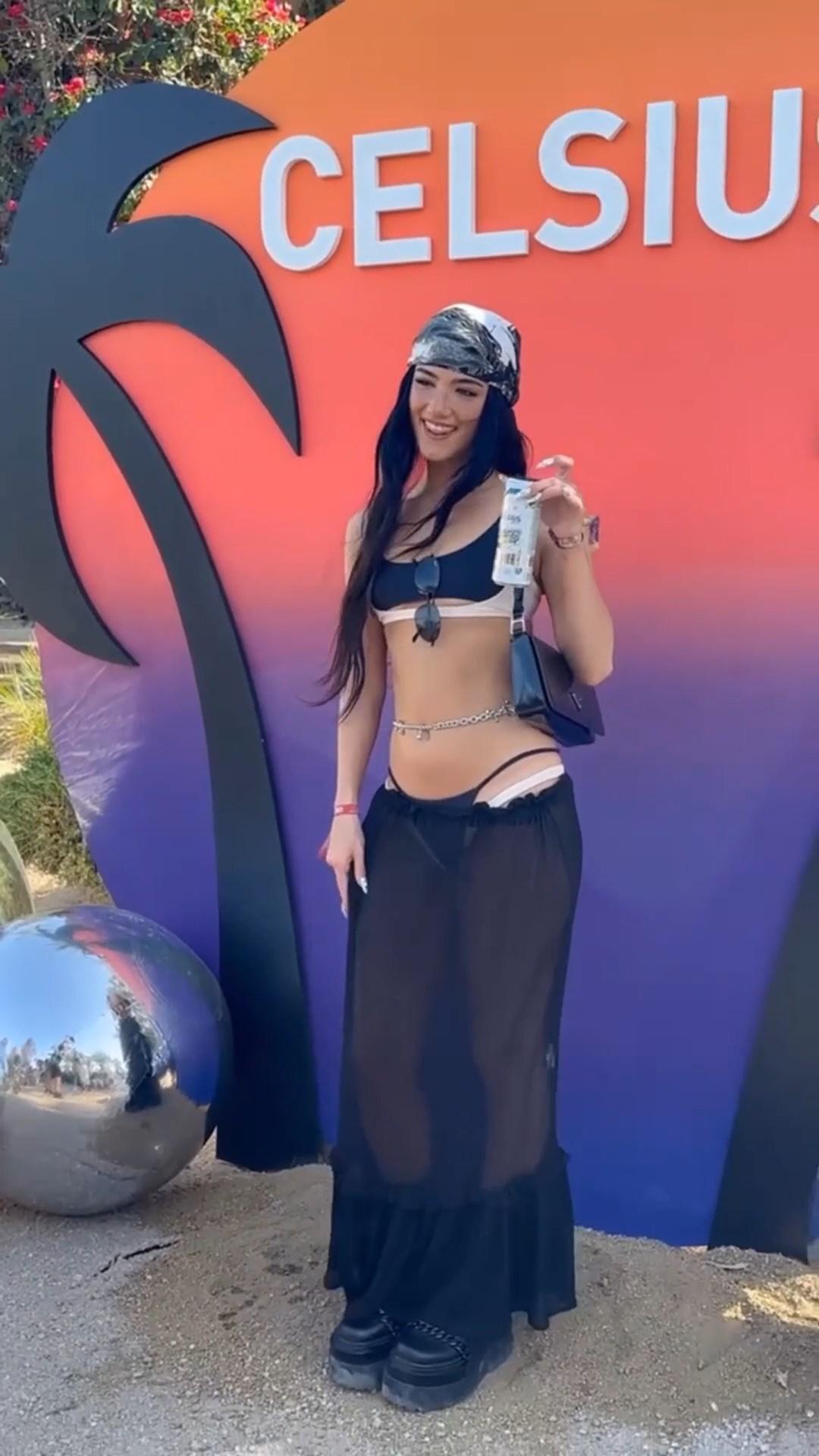 Charli D’Amelio See-Through Sheer Black Maxi Skirt Coachella Video