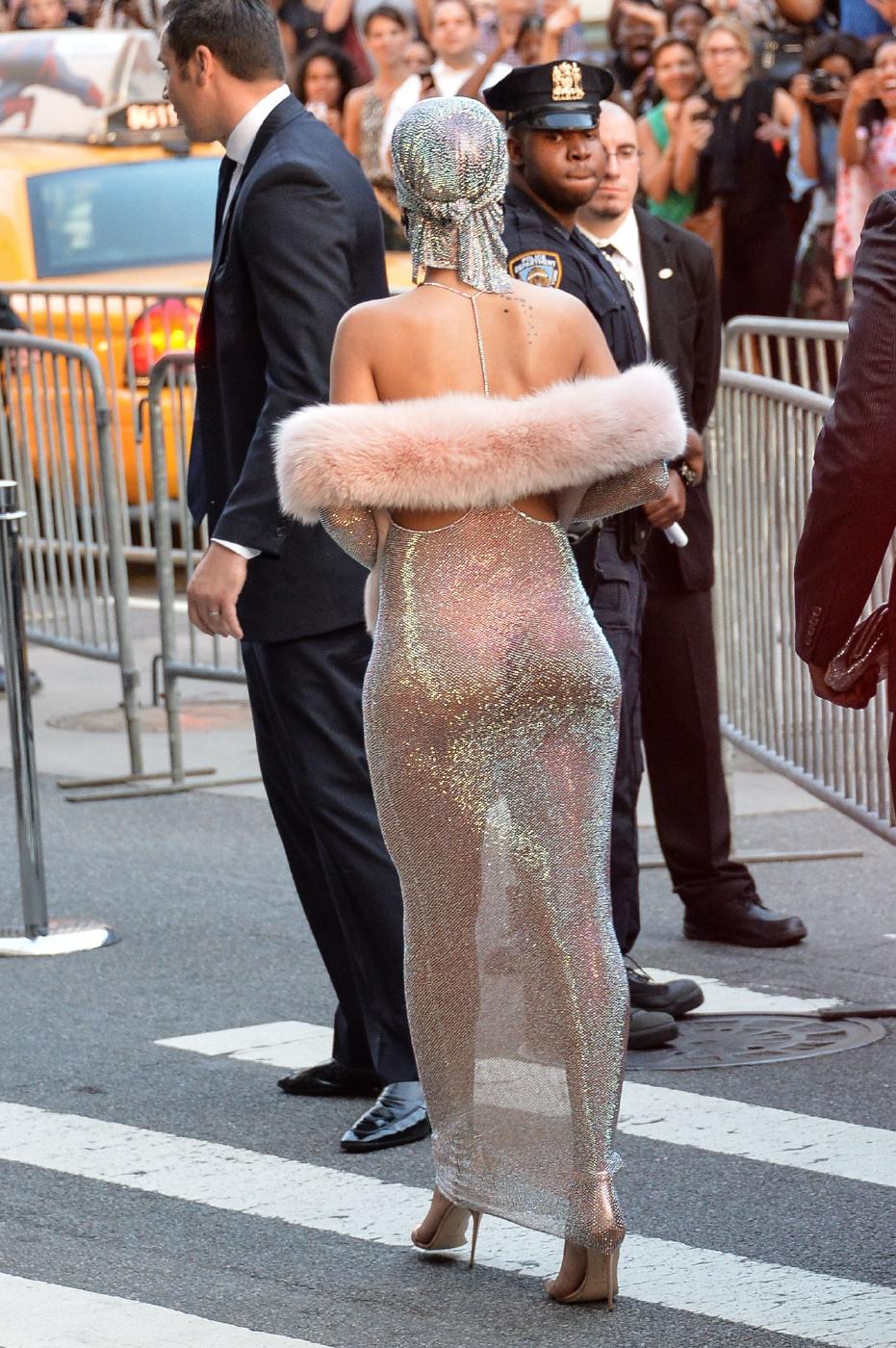 Rihanna nude sheer sequin dress nip slip leaked